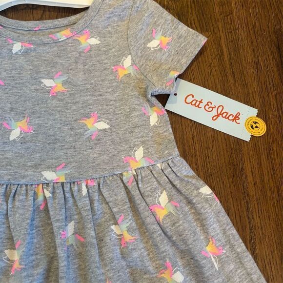 Cat & Jack Toddler Girls' Unicorn Print Dress Gray Size 2T Casual - Picture 4 of 4